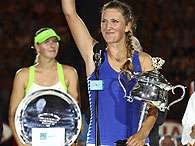 Azarenka n�o deu chances a Sharapova e conquistou seu primeiro t�tulo de Grand Slam. Foto: AP