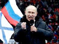 Vladimir Putin discursa para os seus apoiadores durante evento realizado no est�dio Luzhniki, em Moscou. Foto: Reuters