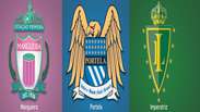 Escudos das escolas de samba misturados com os de clubes de futebol