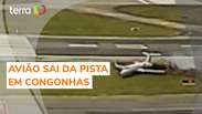 Nova grava&ccedil;&atilde;o mostra avi&atilde;o saindo da pista no aeroporto de Congonhas