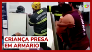 Criança é resgatada por bombeiros após se trancar em armário de loja em Goiás