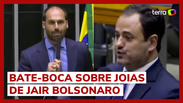 Deputados Eduardo Bolsonaro e Glauber Braga batem boca na Câmara sobre joias sauditas