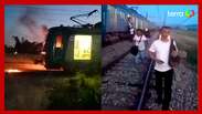 Trem &eacute; incendiado em dia de ataques no Rio de Janeiro 