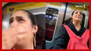 A young man gets his hair stuck in a moving door on the subway in SP