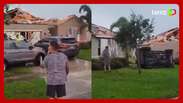 Brasileiro mostra destrui&ccedil;&atilde;o em casas ap&oacute;s passagem de tornado em bairro na Fl&oacute;rida