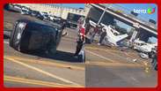 The plane makes an emergency landing on the American highway and breaks in half