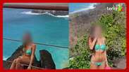 Turista invade local proibido para tirar fotos em penhasco no Parque Nacional de Fernando de Noronha