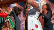 Taís Araujo recreates the iconic scene that tears bridal dresses during the band