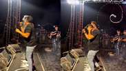 Forró's singer is hit by a can of beer in the face during a mt show