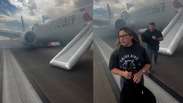 V&iacute;deo mostra passageiros deixando &agrave;s pressas avi&atilde;o ap&oacute;s trem de pouso pegar fogo nos EUA