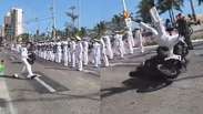 The Navy soldier is hit by the army motorcycle during a parade of 7 September in CE