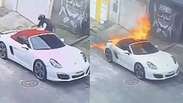 C&acirc;mera flagra dupla incendiando Porsche convers&iacute;vel na zona sul de SP