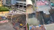 V&iacute;deo mostra cratera gigante engolindo carros e postes em Bangkok ap&oacute;s colapso de obra