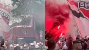 Veja momento em que ônibus do São Paulo chega ao Morumbis
