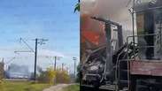 V&iacute;deo mostra momento em que drone russo atinge esta&ccedil;&atilde;o de trem na Ucr&acirc;nia