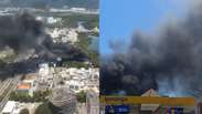 Incêndio de grandes proporções atinge estação de tratamento de esgoto no Rio