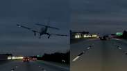 Avião faz pouso de emergência em cima de carro em rodovia nos EUA