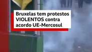 Agricultores jogam bomba de g&aacute;s e batatas em policiais durante prostestos na B&eacute;lgica