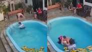 Homem bate a cabe&ccedil;a durante mergulho em piscina, se afoga, e &eacute; salvo por esposa