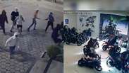 V&iacute;deo mostra ladr&otilde;es fugindo em comboio ap&oacute;s invadir loja de motos em SC