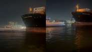 &lsquo;Vai bater&rsquo;: v&iacute;deo mostra o momento que navio colide com balsas no Porto de Santos