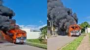 &Ocirc;nibus pega fogo e forma fuma&ccedil;a densa em Vinhedo