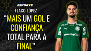 Artilheiro Flaco L&oacute;pez celebra vantagem do Palmeiras na final do Paulist&atilde;o