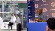 Veja a rea&ccedil;&atilde;o de Shaquille O'Neal ao rever o epis&oacute;dio onde quebrou tabela em sua 1&ordf; visita ao Brasil