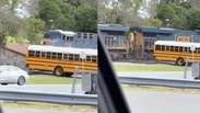 Trem quase atinge &ocirc;nibus escolar lotado nos EUA; veja
