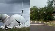 Turbina de parque e&oacute;lico cai durante vendaval na fronteira entre Brasil e Uruguai