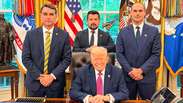 Fl&aacute;vio Bolsonaro divulga foto de encontro com Trump no Sal&atilde;o Oval da Casa Branca