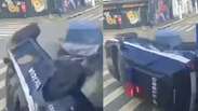Viatura da Pol&iacute;cia Civil capota ao colidir com carro em S&atilde;o Paulo