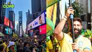 Brasileiros fecham Times Square com bandeira&ccedil;o antes da estreia da Sele&ccedil;&atilde;o na Copa do Mundo