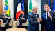 Lula se re&uacute;ne com Macron e outros l&iacute;deres antes de encontro do G7: 'Agradeci convite para participar'