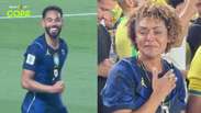 M&atilde;e de Matheus Cunha se emociona na arquibancada com gols do filho contra o Haiti