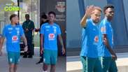 Dupla do hexa? Vini Jr. e Neymar entram juntos para treino em meio &agrave; expectativa por volta do craque