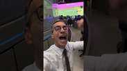 Tralli mostra primeiro gol de Vini Jr. contra a Esc&oacute;cia nos bastidores do 'Jornal Nacional' #shorts
