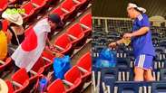 Torcedores japoneses recolhem lixo no est&aacute;dio ap&oacute;s derrota para o Brasil em Houston