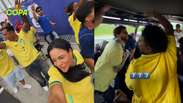 Familiares e amigos de Vini Jr. fazem festa a caminho do est&aacute;dio para Brasil x Noruega