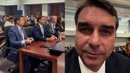 Fl&aacute;vio Bolsonaro cita elei&ccedil;&otilde;es no Brasil e diz em audi&ecirc;ncia nos EUA que tarifa&ccedil;o beneficia Lula