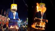 Iranianos queimam boneco gigante de Lego de Trump durante funeral de Khamenei