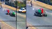 C&acirc;mera registra motociclistas escapando de acidente por cent&iacute;metros no interior de Minas Gerais