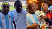 Mike Tyson vai &agrave; final da Copa com camisa da Argentina e mostra encontro com Speed