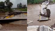 Chuva destr&oacute;i, pela segunda vez, ponte reconstru&iacute;da por moradores ap&oacute;s enchentes de 2024 no RS