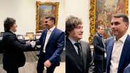 Fl&aacute;vio Bolsonaro posta encontro com Javier Milei: 'Uma pena que n&atilde;o posso ver o seu pai'