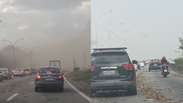 Ventos de mais de 100 Km/h formam tempestade de areia na Linha Vermelha em dia de caos no RJ