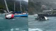 Barcos s&atilde;o arrastados devido a fortes ventos no litoral norte de SP