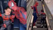 M&atilde;e e filho viralizam ao irem fantasiados de Homem-Aranha para sess&atilde;o de cinema