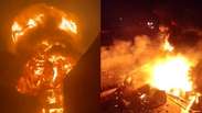 Imagens a&eacute;reas mostram dimens&atilde;o do inc&ecirc;ndio que segue consumindo ind&uacute;stria qu&iacute;mica em Itaquaquecetuba (SP)