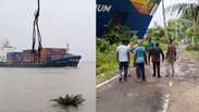 V&iacute;deo mostra momento em que navio perde controle e atinge margem de rio na &Iacute;ndia